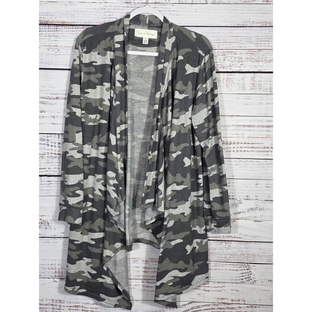 French Laundry womens open front camo cardigan sweater gray long sleeved XL